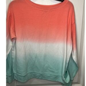 Splendid Womens Small Coral Mint Green Ombre Thermal‎ Knit Long Sleeve Top